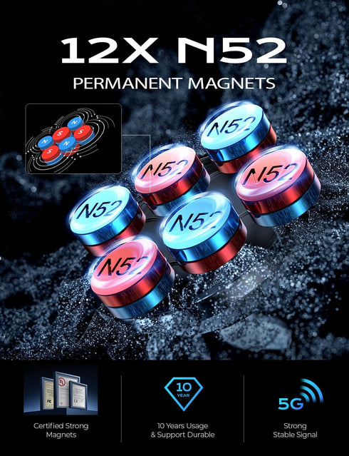 LISEN Magnetic Car Phone Mount for iPhone and Android with 6 Magnets and Adjustable Arch Design, Black...