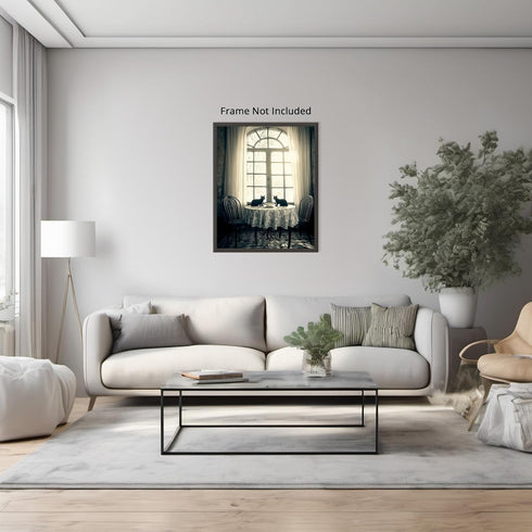 Posterizer 1 pcs-mysterious gothic house-black cats sitting on the table 4-Art for Animal Lovers-Gothic Art-Living Room Bedroom Decor- unframed wa...