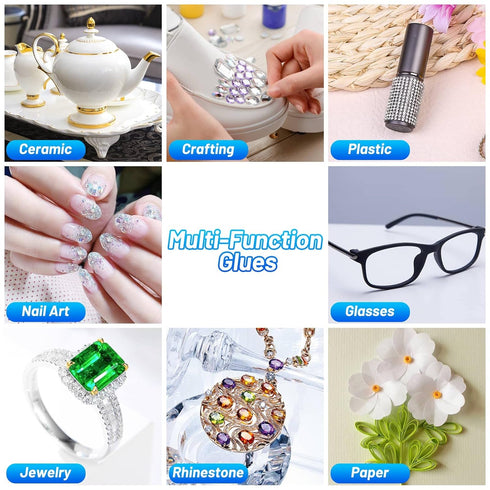 B7000 Jewelry Glue Clear for Rhinestone, Cridoz 3.7 fl oz Craft Adhesive Glue with Precision Tip Multi Function Fabric Glue for Metal Stone Gradua...