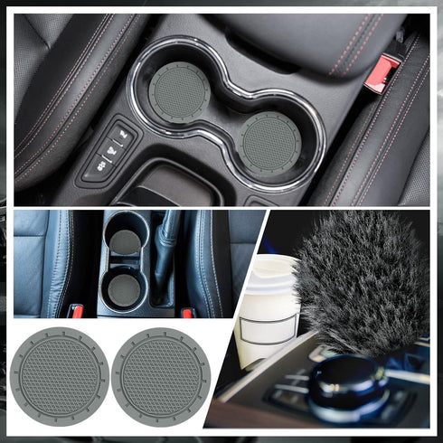 Frienda 6 Pieces Fluffy Car Accessories Set Fluffy Steering Wheel Cover Soft Fuzz Handbrake Cover Gear Shift Cover Bling Car Mirror Fuzz Car Decor...