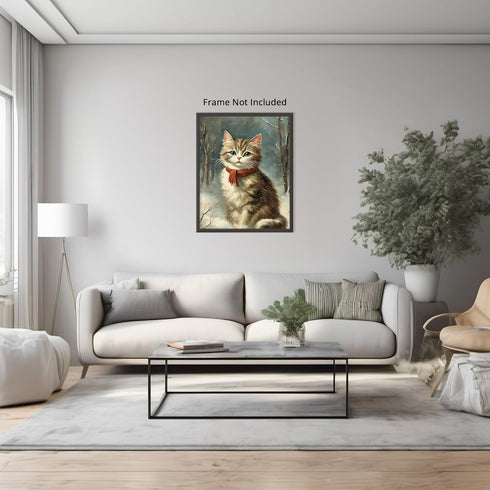 Posterizer 1 pcs-cute kitty cat in snowy winter-oil painting style -1-Art for Animal Lovers-Landscape & Nature Art-Decor for Home & Office- unfram...