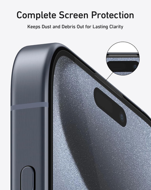 Anker Screen Protector for iPhone 15 Pro, Bubble-and-Dust-Free iPhone HD Tempered Glass, Durable and Drop-Proof with 9H Hardness, Easy Installatio...