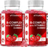Vitamatic Vitamin B Complex Gummies with Vitamin C & Inositol - Natural Strawberry Flavor - 60 Gummies (2 Bottles)...