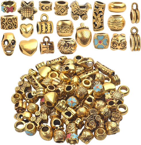 Tibetan Loose Spacer Beads, Mixed 92 Pieces Tibetan Antique Gold Spacer Loose Beads Fit European Charm Bracelet Necklet Jewelry Making...