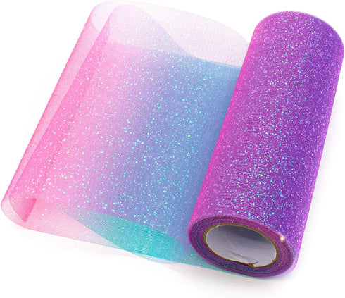 AUEAR, 2 Pack Rainbow Glitter Tulle Netting Rolls for Table Runner Chair Sash Bow Wedding Unicorn Party Pet Tutu Skirt Sewing Crafting Fabric Birt...