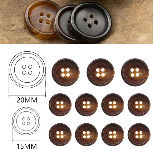 11 Pieces Real Horn Buttons Set for Blazer and Suit, 20mm 15mm Genuine Natural Buffalo Horn Buttons for Men Women's Jacket Coat Uniforms (Brown)...