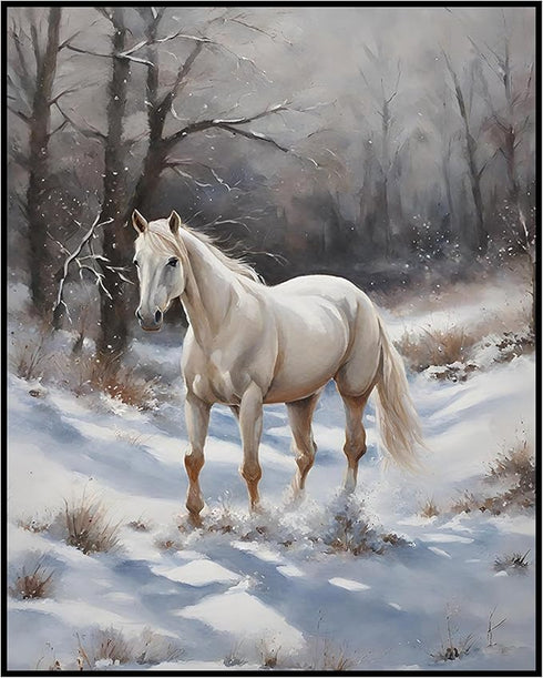 Posterizer 1 pcs-majestic horse in snowy winter scene-oil painting style-7-Art for Animal Lovers-Landscape & Nature Art-Decor for Home & Office- u...