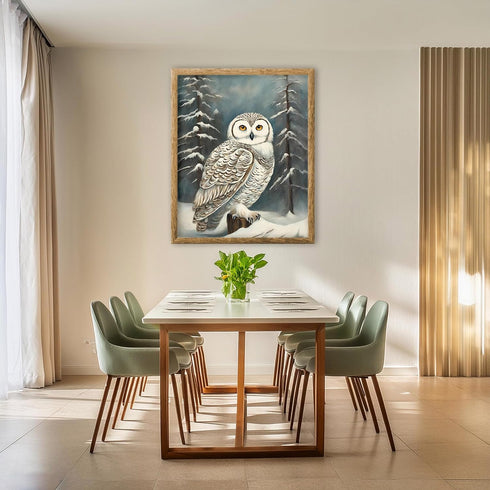 Posterizer 1 pcs-snowy winter scene of a white owl-oil painting style 10-Art for Animal Lovers-Landscape & Nature Art-Decor for Home & Office- unf...