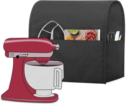 Luxja Dust Cover Compatible with 4.5-Quart and 5-Quart Stand Mixer, Cloth Cover with Pockets for Stand Mixer and Extra Accessories, Black...