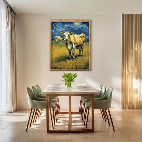 Posterizer 1 pcs- beautiful cows with starry night inspired background-Art for Animal Lovers-Gift for Art Lovers-Living Room Bedroom Decor- unfram...