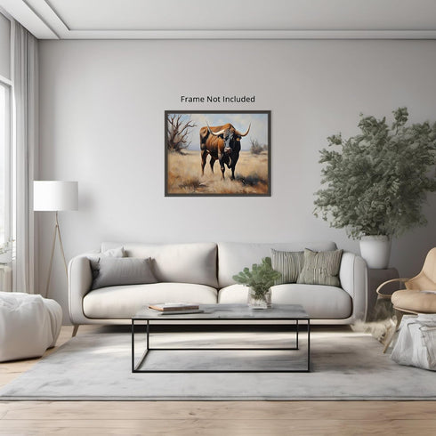 Posterizer 1 pcs- Beautiful bull in the middle of a desert-Art for Animal Lovers-Landscape & Nature Art- Gift for Men Women Teens-Living Room Bedr...