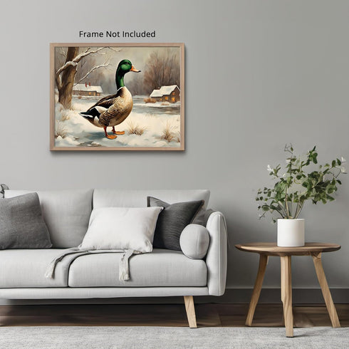 Posterizer 1 pcs-duck in snowy winter nature-oil painting style 1-Art for Animal Lovers-Landscape & Nature Art-Decor for Home & Office- unframed w...