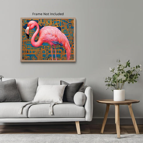 Posterizer 1 pcs- pretty pink flamingo with mosaic background-Art for Animal Lovers- Living Room Bedroom Decor- unframed wall art...