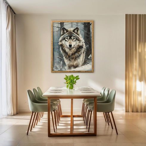Posterizer 1 pcs-gray wolf in snowy wintery nature-oil painting style -6-Art for Animal Lovers-Landscape & Nature Art-Decor for Home & Office- unf...