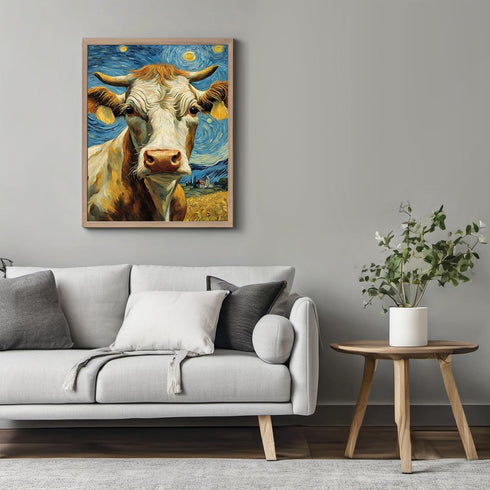 Posterizer 1 pcs- beautiful cow with starry night inspired background-Art for Animal Lovers-Gift for Art Lovers-Living Room Bedroom Decor- unframe...