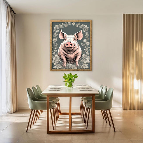 Posterizer 1 pcs- Cute pig with a gray background-Art for Animal Lovers-Abstract & Modern Art- Gift for Men Women Entrepreneur Teens-Living Room B...