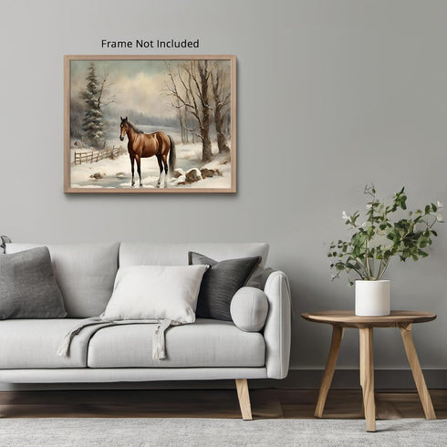Posterizer 1 pcs-majestic horse in snowy winter scene-oil painting style-1-Art for Animal Lovers-Landscape & Nature Art-Decor for Home & Office- u...