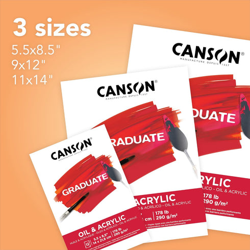 Canson Graduate Oil and Acrylic Paint Pad, Foldover, 5.5x8.5 inch, 12 Sheets | Artist Paper for Adults and Students - Oil, Acrylic, Mixed Media an...