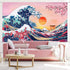 Ocean Wave Tapestry Japanese Kanagawa Backdrop Great Wave Tapestry Cherry Blossom Nature Sunset Background Wall Hanging Banner for Japanese Party ...