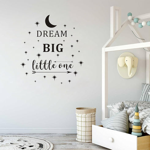 Dream Big Little One Wall Decal, Wall Sticker Quote, Nursery Wall Decal, Removable Vinyl Stickers for Children Baby Kids Boy Girl Bedroom A24 (Bla...