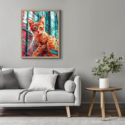 Posterizer 1 pcs-A pop art portrait of a cat-with a vibrant, abstract background-Art for Animal Lovers-Collectibles & Fine Art-Decor for Home & Of...
