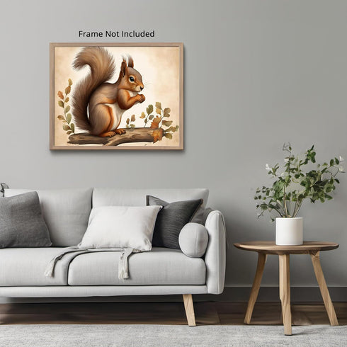 Posterizer 1 pcs- Cute squirrel on a trunk with green leaves-Art for Animal Lovers- Gift for Men Women Entrepreneur Teens-decor for Bedroom, Offic...
