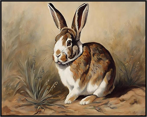 Posterizer 1 pcs- Brown and white rabbit oil painting style-Art for Animal Lovers- Gift for Men Women Entrepreneur Teens-Decor for Home & Office- ...