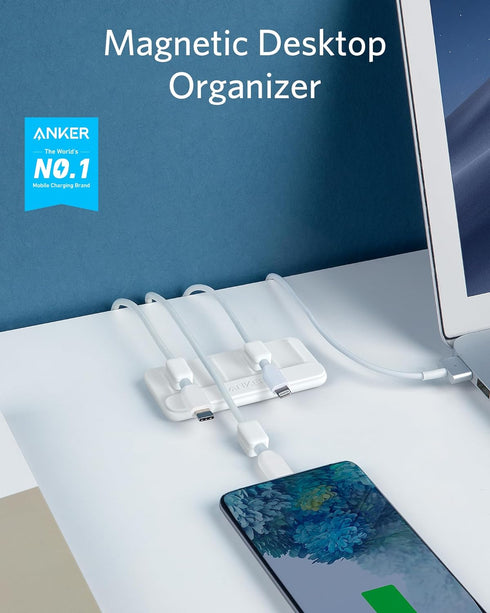 Anker Magnetic Desktop Cord Holder, Multipurpose Wire Keeper for Lightning, USB-C, Micro Cables - Sticks to Wood, Marble, Metal, Glass (White)...