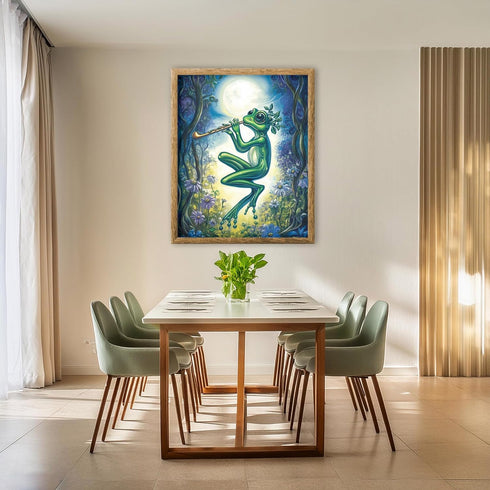 Posterizer 1 pcs-whimsical forest scene-frog playing music 5-Art for Animal Lovers-Fantasy & Fiction Art-Gift for Daughter, Son, Kids- unframed wa...