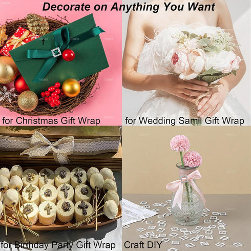 AUEAR, 50 Pack 15mm Christmas Square Rhinestone Slide Buckles Invitation Ribbon Slider Belt Craft for DIY Wedding Supply Gift Wrap (Silver)...