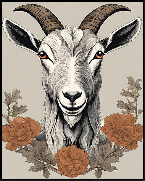 Posterizer 1 pcs- Beautiful goat with red flowers arround its neck-Art for Animal Lovers-Floral Botanical Art- Gift for Men Women Teens-Living Roo...