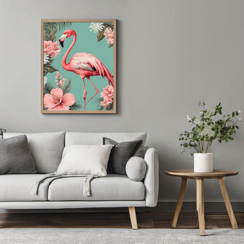 Posterizer 1 pcs-abstract retro design of flowers and flamingo 1-Art for Animal Lovers-GIft for Men Women Teens-Living Room Bedroom Decor- unframe...