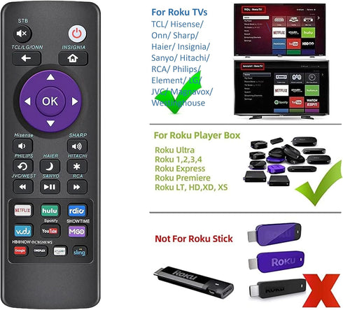 Universal Remote for Roku Boxes & TVs - Supports TCL, Sanyo, LG, RCA, Philips, HITACHI, ONN, Insignia, Hisense, Sharp, JVC - Roku 1/2/3/4 HD LT XS...