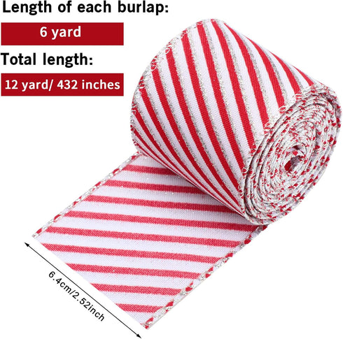 2 Rolls Christmas Peppermint Stripe Ribbon Red and White Wired Edge Candy Cane Peppermint Ribbon for Christmas Tree Wreath Bow DIY Craft Home Deco...