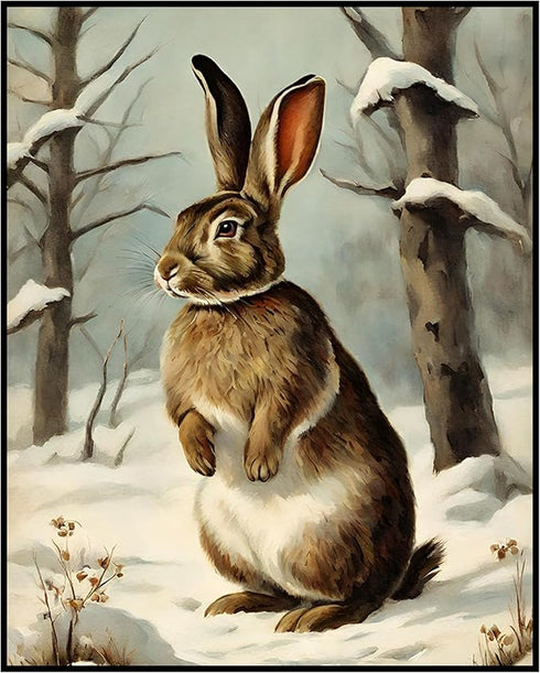 Posterizer 1 pcs-cute bunny in snowy winter scene -1-Art for Animal Lovers-Landscape & Nature Art-Decor for Home & Office- unframed wall art...