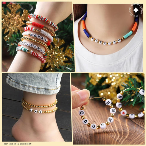 LEOBRO Letter Beads for Bracelets Making Kit, Letter Beads, Alphabet Bead Friendship Bracelet Kit, Bracelet Beads for Jewelry Making, with Gold Be...