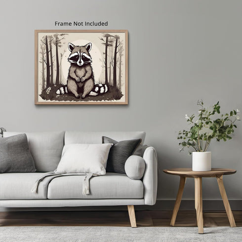 Posterizer 1 pcs- Cute raccoon sitting on the ground in jungle-Art for Animal Lovers-Floral Botanical Art- Gift for Men Women Teens-Living Room B...
