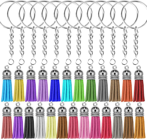 selizo 100Pcs Key Chain Ring with Chain and Tassel Pendants Bulk for Keychain Crafts Jewelry Making...
