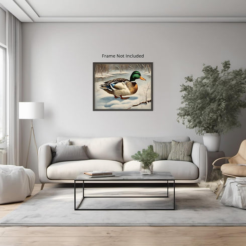Posterizer 1 pcs-duck in snowy winter nature-oil painting style 3-Art for Animal Lovers-Landscape & Nature Art-Decor for Home & Office- unframed w...