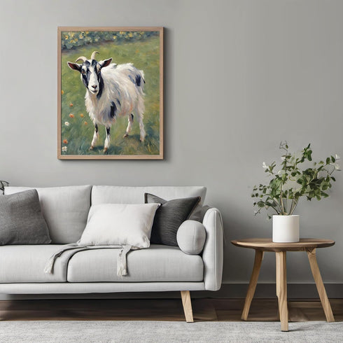 Posterizer 1 pcs- Oil painting style print of a white goat in the grass-Art for Animal Lovers-Floral Botanical Art- Gift for Men Women Teens-Livin...