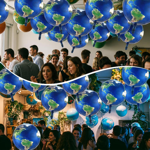 Gejoy 10 Pack 22 Inch Inflatable Earth Globe Balloons Big Blow up World Map Balloons Planet Foil 4d Globe Inflatables 2 Rolls Ribbons for Bon Voya...