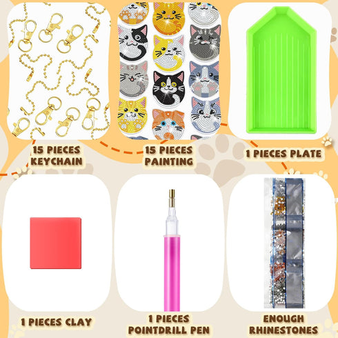 Frienda 24 Pcs Cat Diamond Painting Keychains Kit Cute Cat Diamond Art Key Chains Dot Drill Diamond Painting Ornaments Set DIY Art Craft Supplies ...