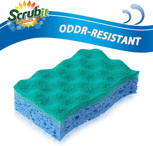 SCRUBIT Multi-Use Scrub Sponge – Non-Scratch Kitchen Sponges for Dishes, Pots and Pans - Heavy Duty & Odor Free Rippled Scrubbing Pad, Designed fo...