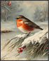 Posterizer 1 pcs-little bird in snowy winter scene-oil painting style -9-Art for Animal Lovers-Landscape & Nature Art-Decor for Home & Office- unf...