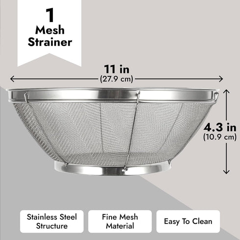 Juvale Fine Mesh Strainer 11" x 4" - Stainless Steel Rice Strainer & Mesh Colander for Pasta, Quinoa & Yogurt - (Silver Colour)...