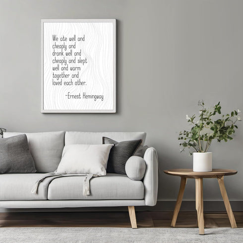 Posterizer 1 pcs-Ernest Hemingway-We Ate Well and Cheaply-Quotes and Poems-Teachers & Classrooms-Gift for Teachers-Gift for book lovers- UNFRAMED ...