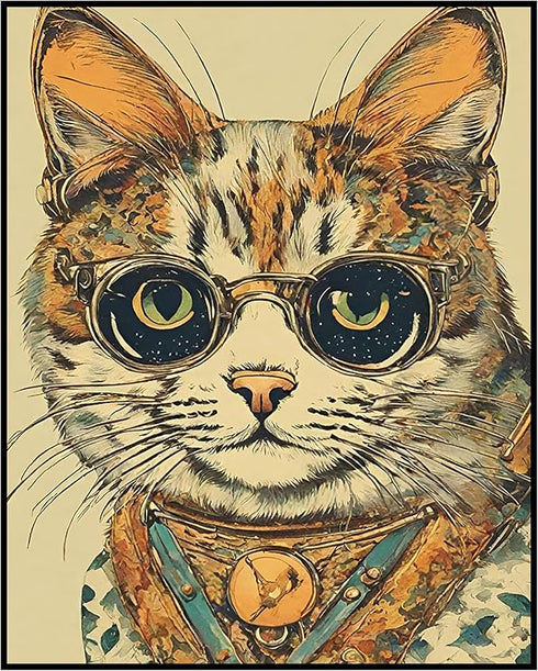 Posterizer 1 pcs-cute retro themed cat in clothes 5-Art for Animal Lovers-Retro Art-Decor for Home & Office- unframed wall art...