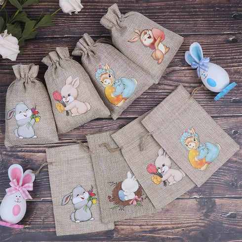 CCINEE 36PCS Easter Burlap Bags with Drawstring,Bunny Burlap Gift Bag Jute Line Goody Bags for Kids Party Favor Supply...