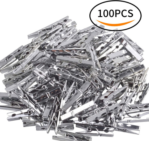Mini Clothespins, 100 Pieces Plastic Utility Paper Clip, Photo Paper Peg Pin, Clothes Line Clips, Craft Clips - Silver Color, 3.5 x 0.5cm x 0.7cm...