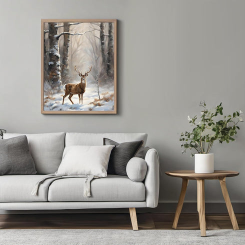 Posterizer 1 pcs-majestic deer in snowy winter scene-oil painting style-13-Art for Animal Lovers-Landscape & Nature Art-Decor for Home & Office- u...